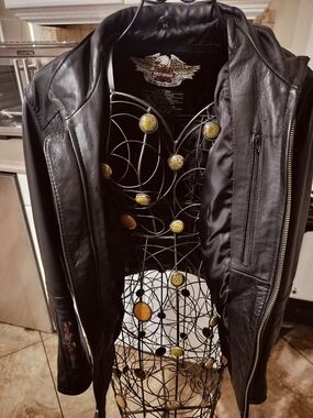 Harley-Davidson Black Leather Jacket with Gold Accents